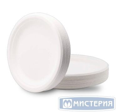 Тарелка одноразовая мелкая d225 мм, бел. целл., 6 шт/упак "GREEN MYSTERY" 132 шт/кор РОССИЯ