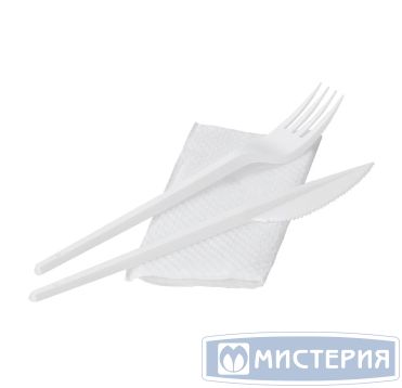 Комплект столовых приборов №3 [вил.+ нож: 165 мм, бел., ПС+ салф.], 300 шт/кор 300 шт/упак РОССИЯ 501313
